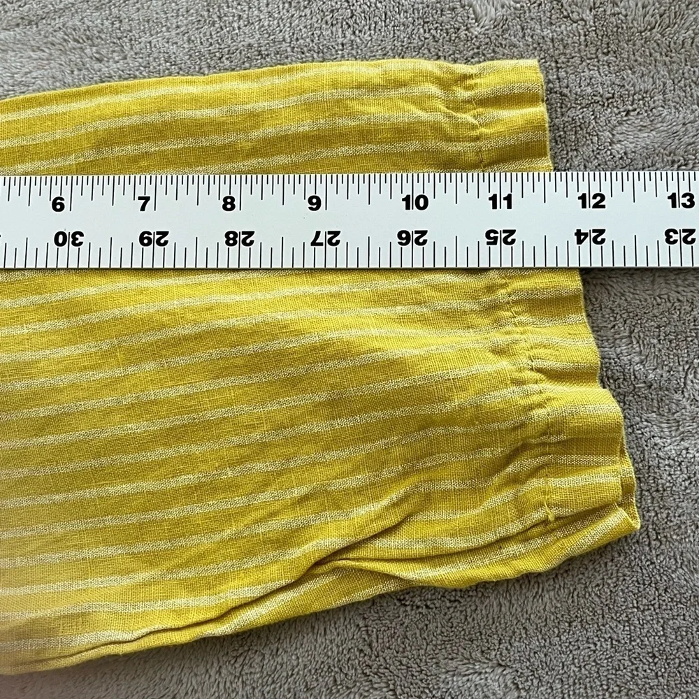 Lungo L'Arno 100% Linen Made in Italy Mustard Striped Ruffle Tunic Top L Boho - Picture 11 of 12